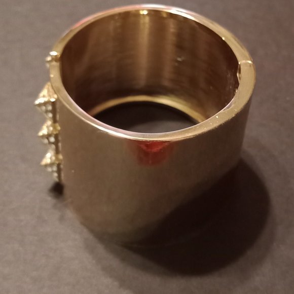 Victorias Secret Scandalous Gold Tone Rhinestone Hinged Cuff Bangle Bracelet - Picture 3 of 6